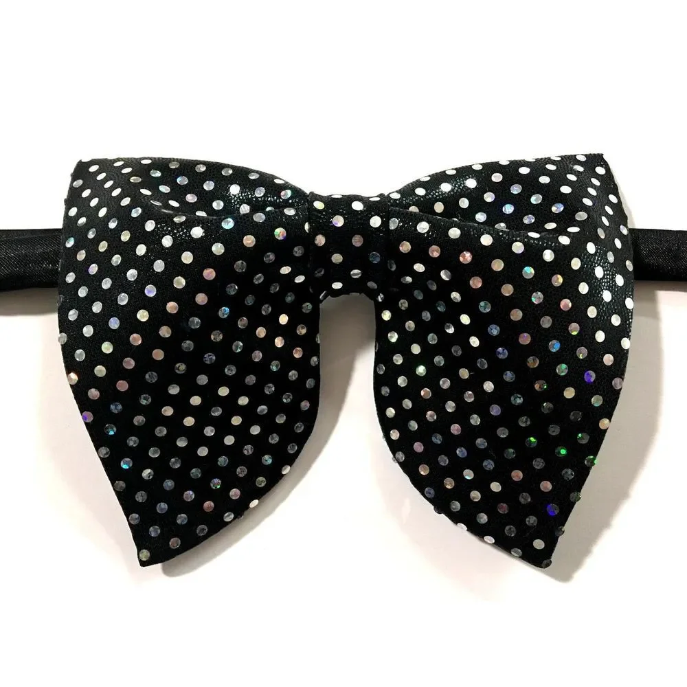 Handmade‎ Oversized Black Sparkle Bow tie Vintage style 70s Wedding Prom Gift